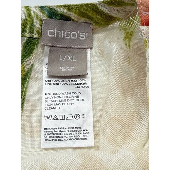 Chico's 100% Linen Top Boxy Lighweight Tropical Animal Print Resort Size L/XL - Picture 6 of 7